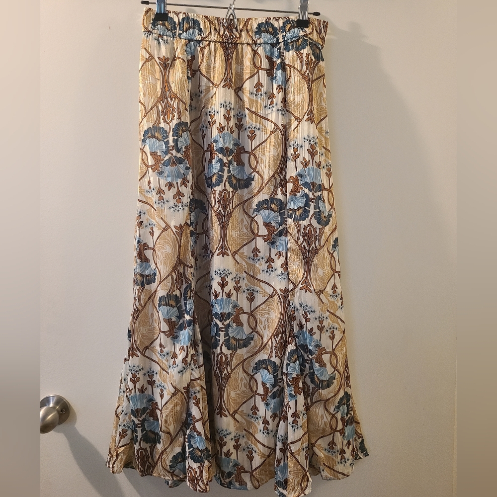 LOFT Floral Maxi Skirt in Blue and Tan